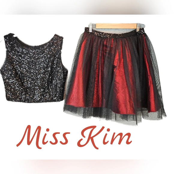 Miss Kim Vintage Sequin Top & Maroon Tutu Skirt Sz M Date Night Clubbing - Picture 1 of 11